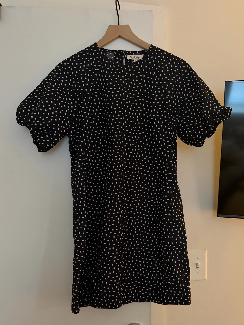 NATION Black Polka Dot Puff-Sleeve Dress